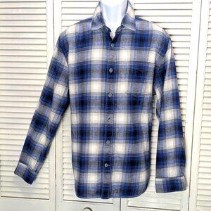32 Bar Blues Long Sleeve Shirt Mens LRG Plaid Flannel Button Down Teal Blue Gray